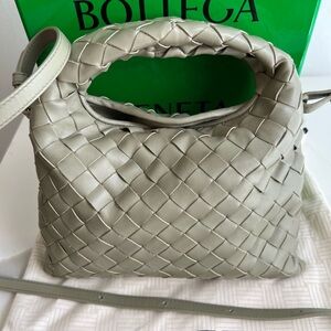Bottega Veneta Woven Grained Calfskin 
Sage Green Mini Hop Shoulder Bag NWT